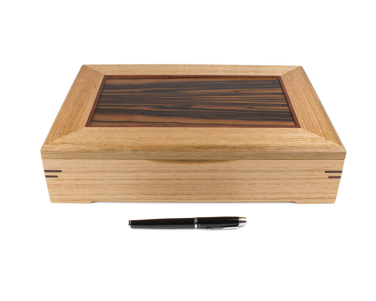 Wooden Document Box handcrafted from Tasmanian Oak & Macassar Ebony veneer