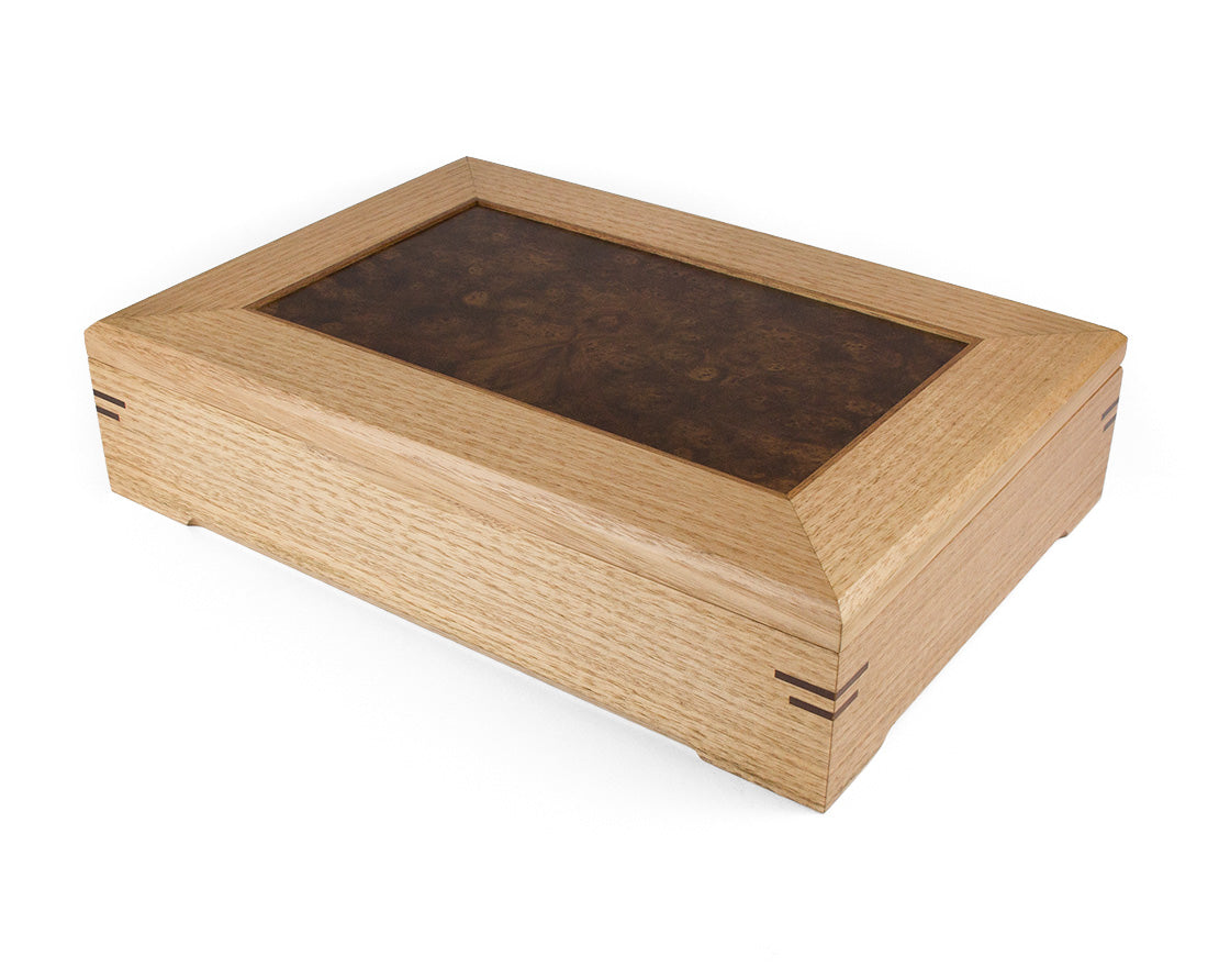 Wooden Document Box handcrafted from Tasmanian Oak & Walnut Burl veneer