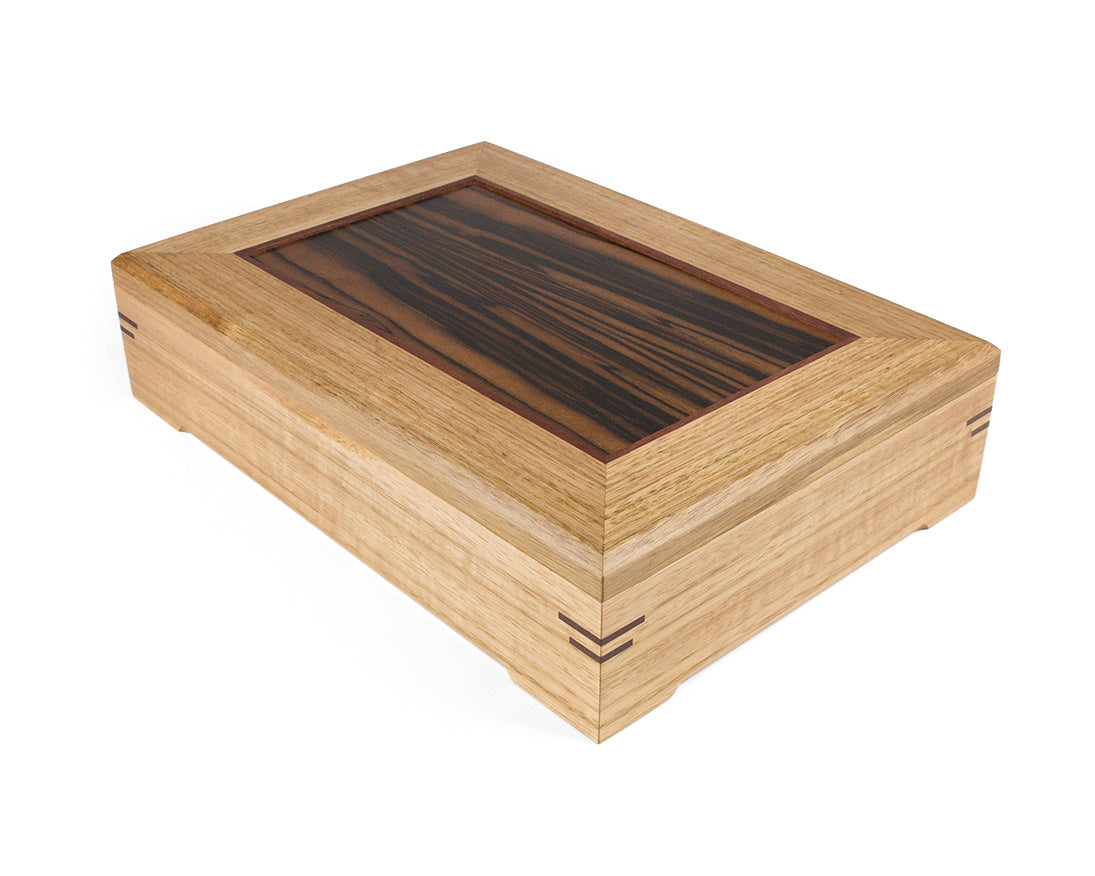 Wooden Document Box handcrafted from Tasmanian Oak & Macassar Ebony veneer