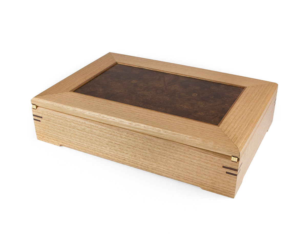 Wooden Document Box handcrafted from Tasmanian Oak & Walnut Burl veneer