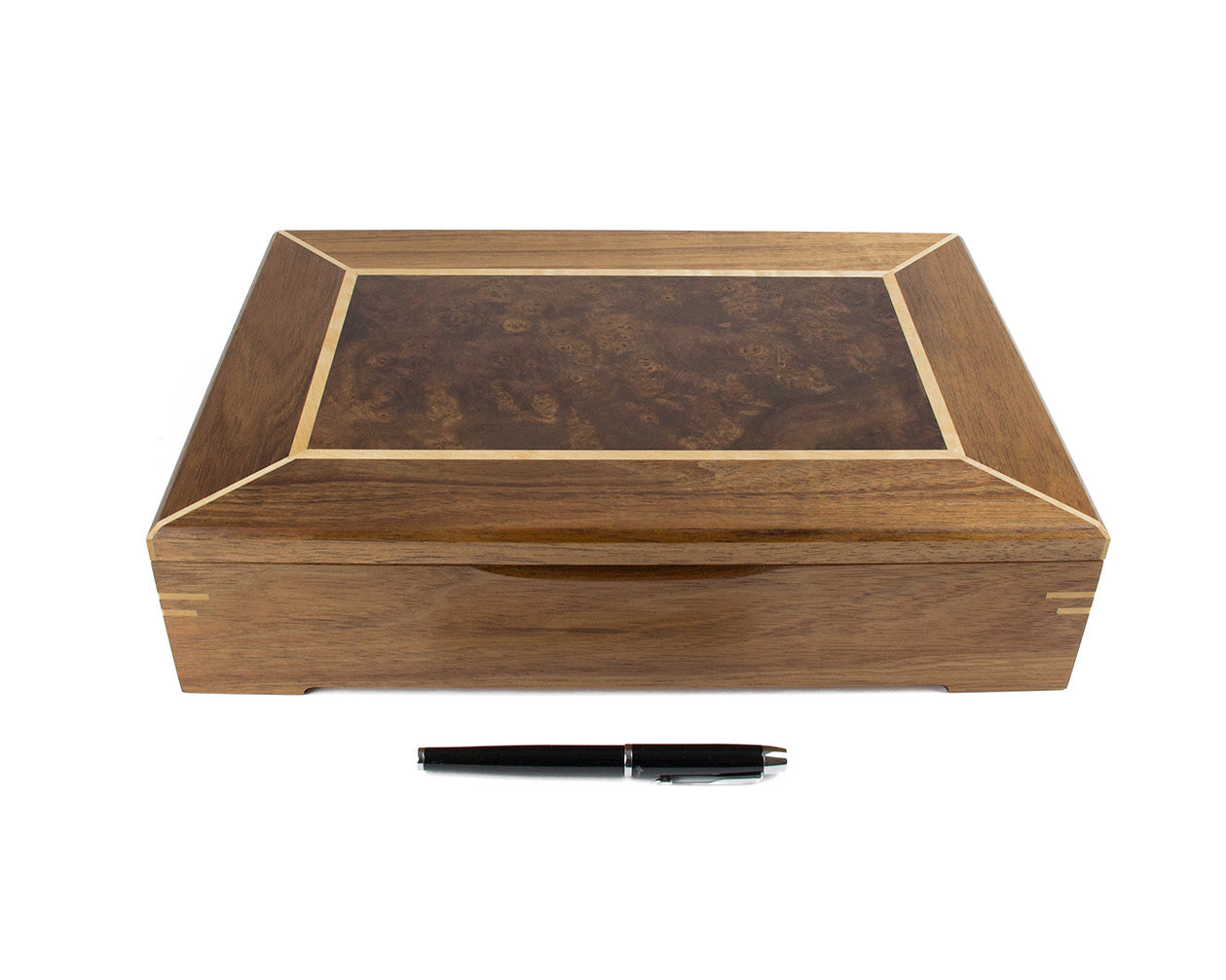 Wooden Document Box handcrafted from Tasmanian Blackwood & Walnut Burl veneer