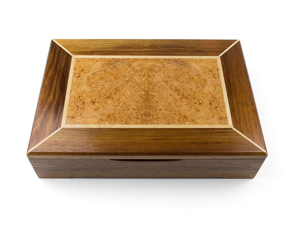 Wooden Document Box handcrafted from Tasmanian Blackwood & Maple Burl veneer