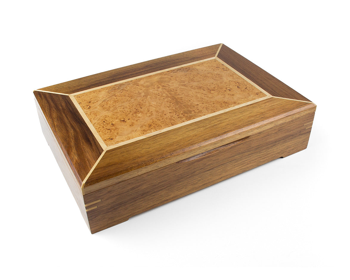 Wooden Document Box handcrafted from Tasmanian Blackwood & Maple Burl veneer