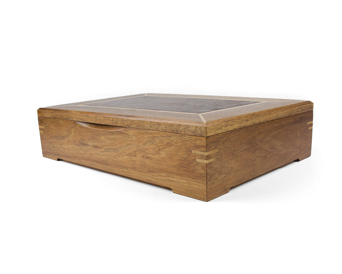 Wooden Document Box handcrafted from Tasmanian Blackwood & Walnut Burl veneer