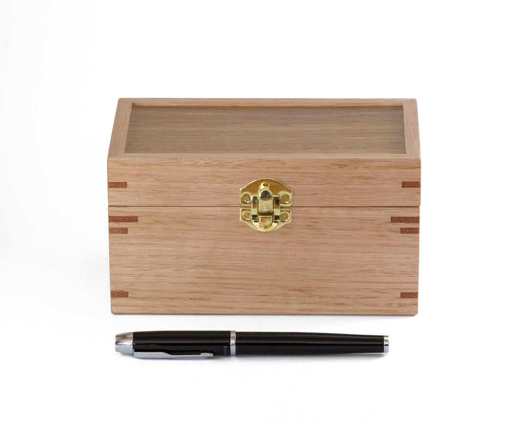 Small wooden trinket box handcrafted from Australian Spotted Gum and Victorian Ash timbers