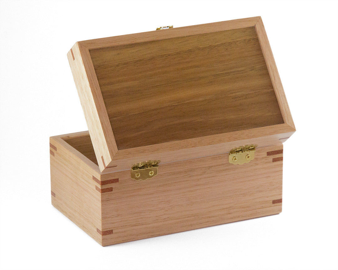 Small wooden trinket box handcrafted from Australian Spotted Gum and Victorian Ash timbers