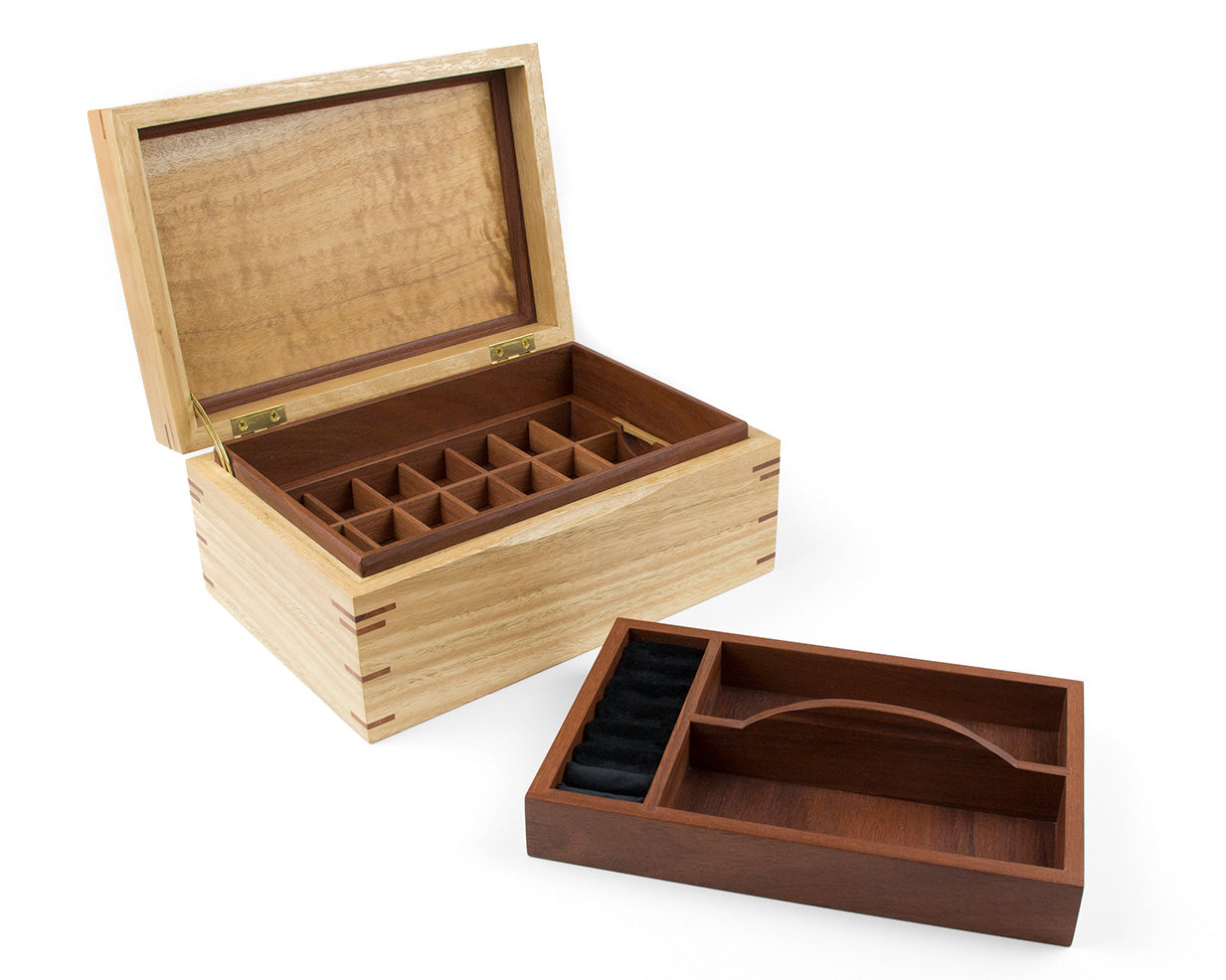 Wooden Jewellery Box with two trays handcrafted from Blackbutt and Jarrah