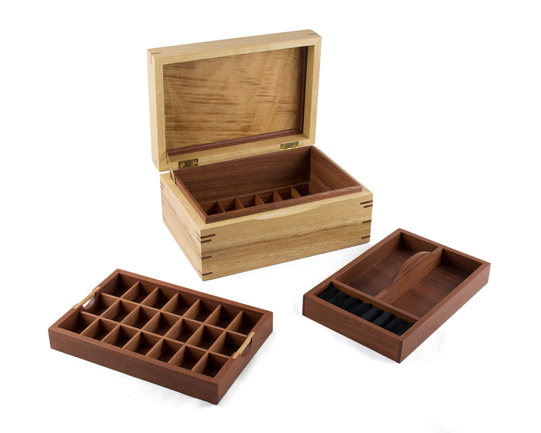 Wooden Jewellery Box with two trays handcrafted from Blackbutt and Jarrah