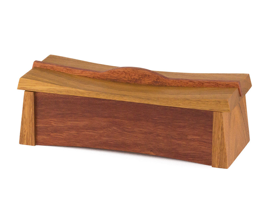 Asian inspired wooden keepsake box handcrafted from Australian Spotted Gum and Jarrah
