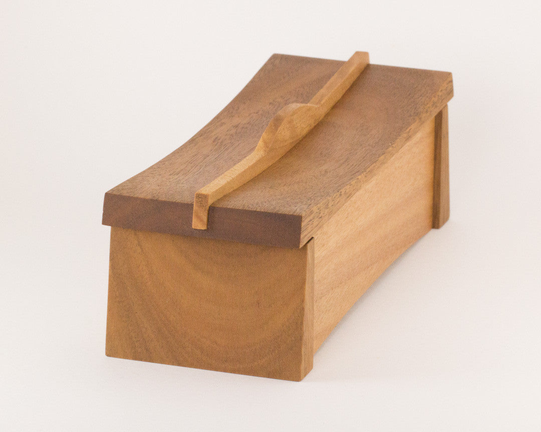 Asian inspired wooden keepsake box handcrafted from Australian Spotted Gum and Blackbutt