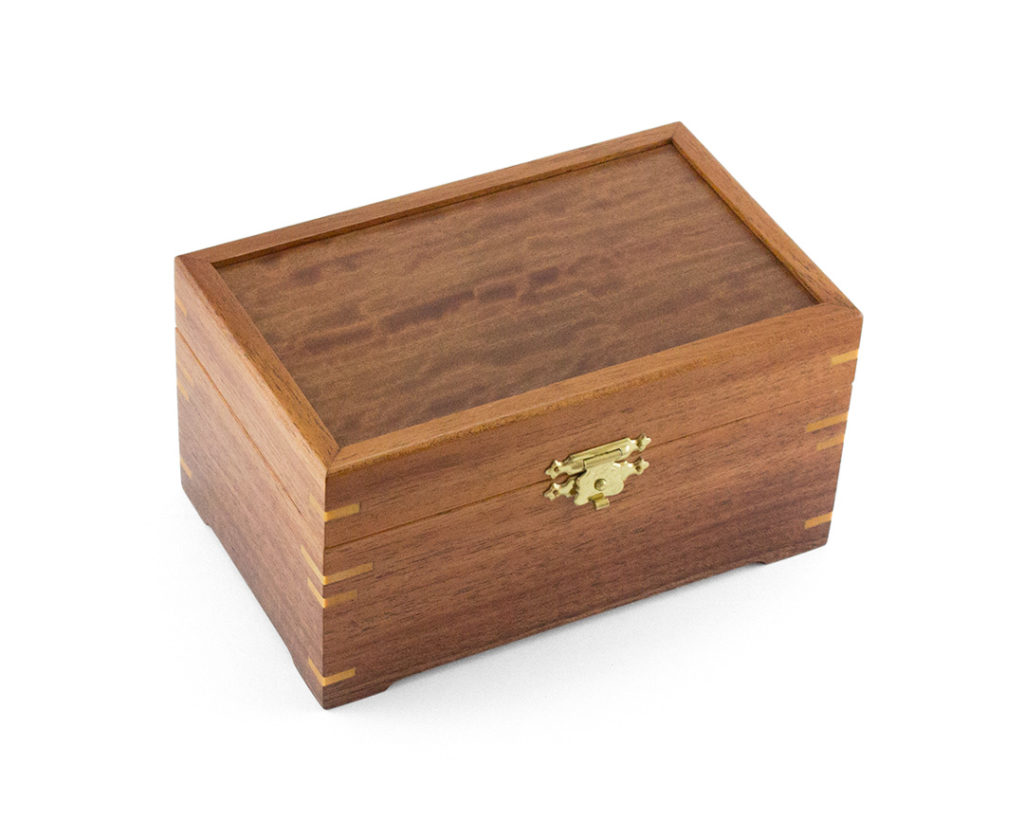 Blackwood Small Jewellery Box with Red River Gum veneered lid and Messmate veneered insides