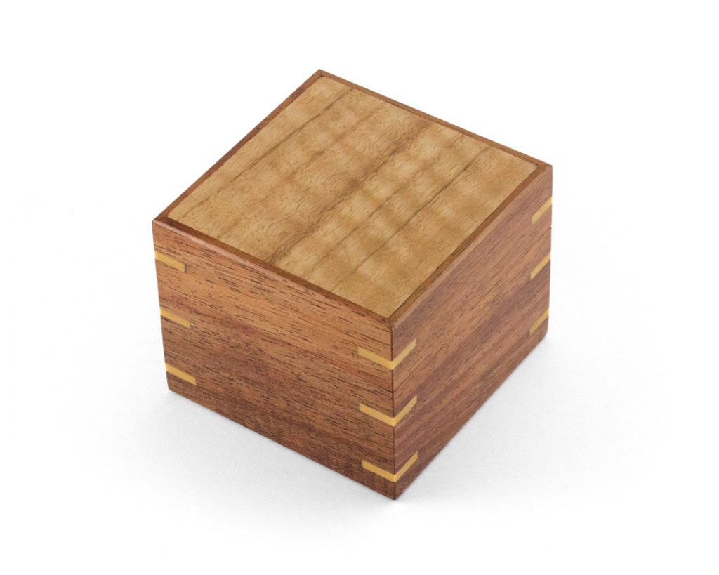 Blackwood Proposal Ring Box with Messmate veneered lid and Huon Pine interior liner