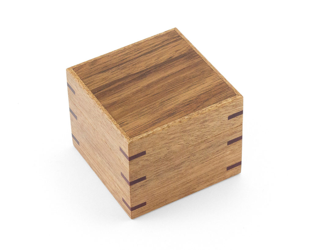 Meranti Proposal Ring Box with Blackwood veneered lid and Blackwood interior liner