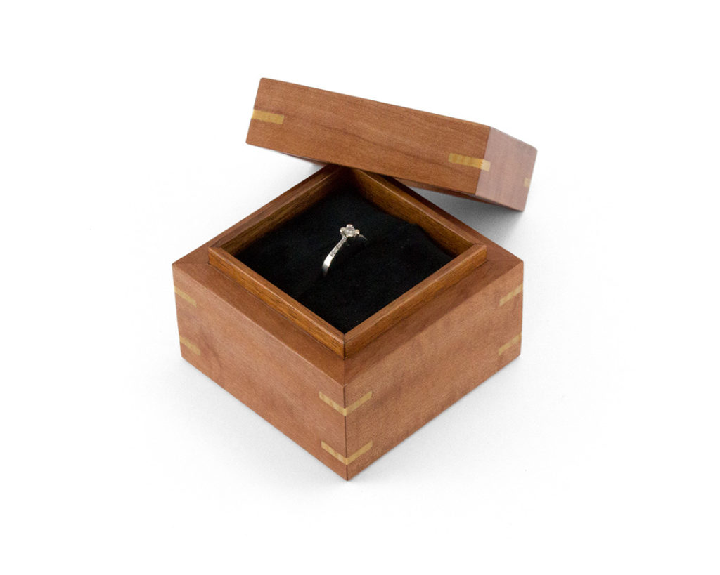 Myrtle Proposal Ring Box with Blackwood veneered lid and Blackwood interior liner