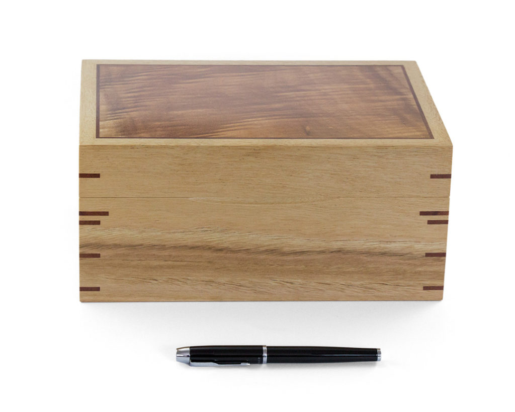 Three-Level Blackbutt Jewellery Box with Jarrah interior and Queensland Maple veneered lid